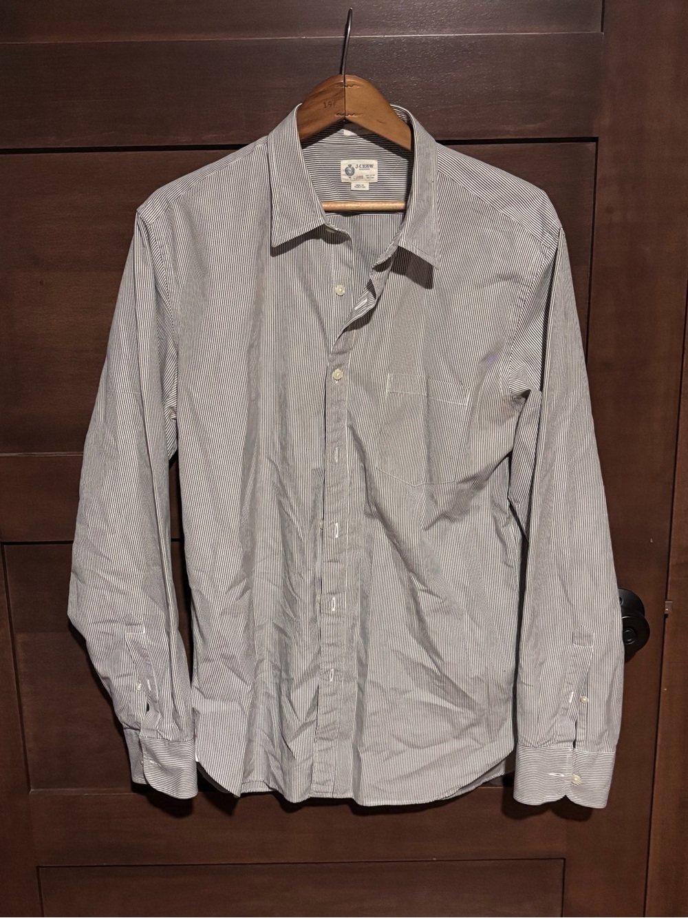 J. Crew Men's White and Blue Thin-Stripe Dress Shirt Shirtings 100% Cotton